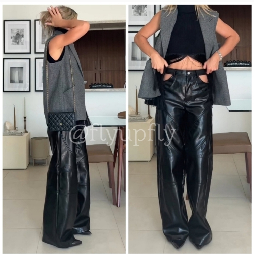 Zara *Faux Leather Cut out cargo Wide Pants